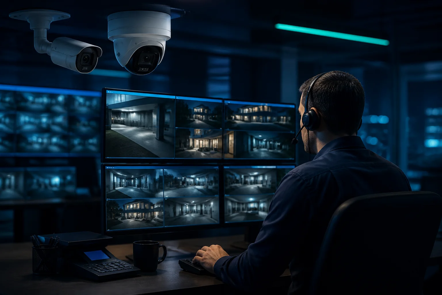 Operador en un centro de monitoreo 24/7